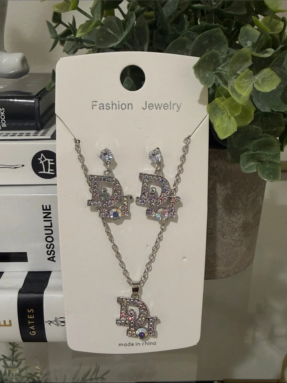 Dior Fashion Jewelry Silver-tone Rhinestone Necklace & Earring Set